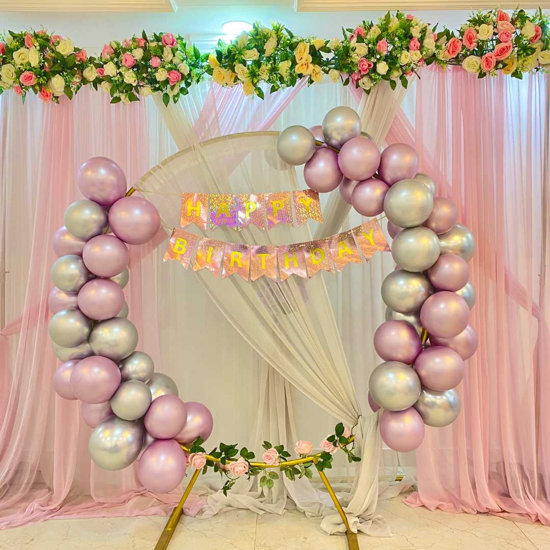 Elegant Pink Balloon Birthday Backdrop