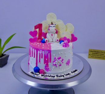 Magical Unicorn Drip Cake β Pink & White 1st Birthday Cake for Baby Girl