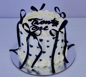 Cake with Black Ribbons & Hearts β Milestone Celebration