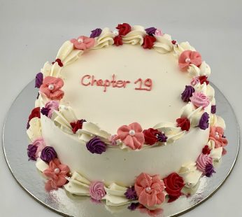 Elegant Floral “Chapter” Birthday Cake – Aesthetic Vintage Piping Design